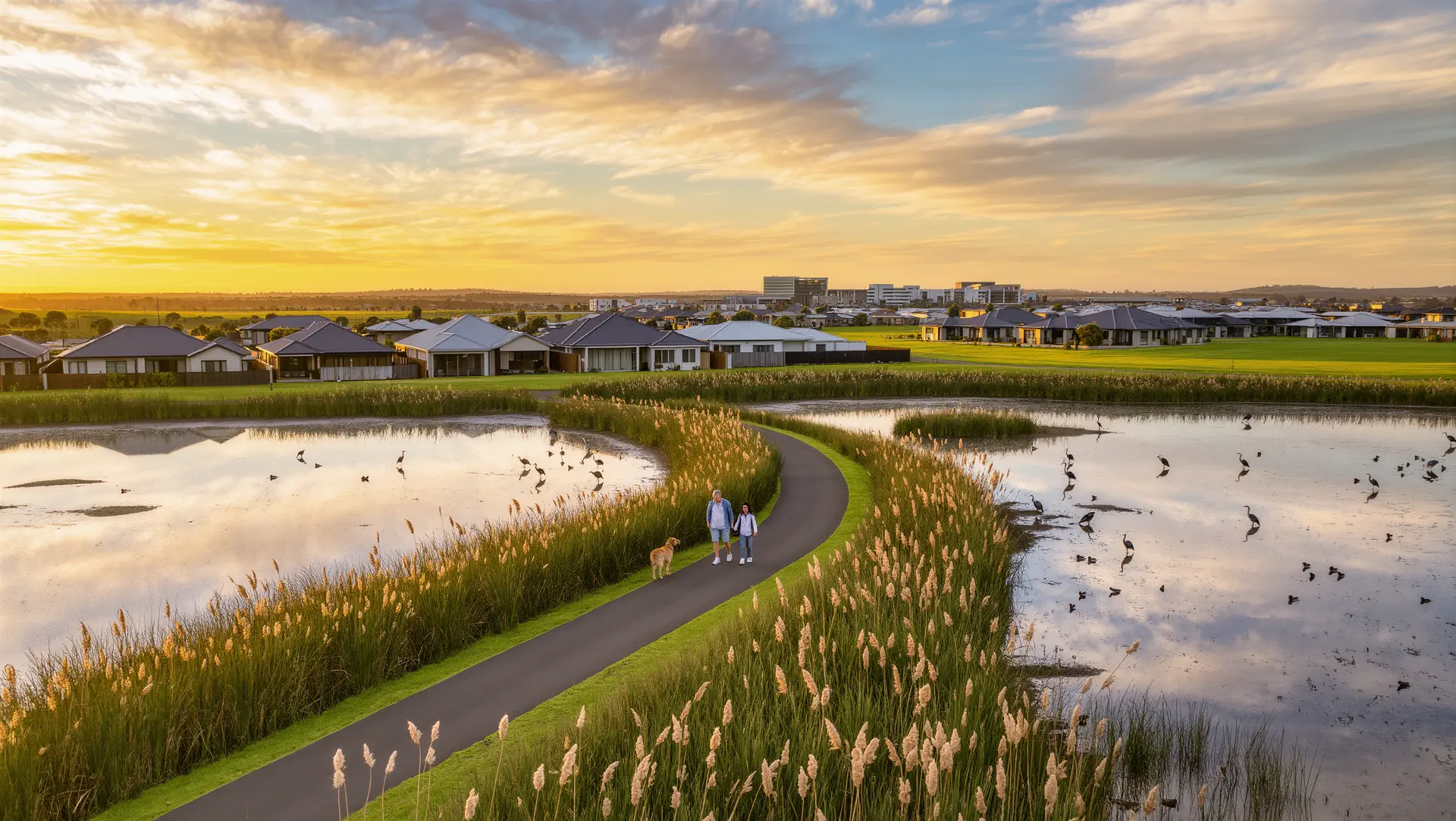 Green spine and wetlands planned around the corridor.
